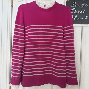 LOFT Magenta Sweater with White Trim M